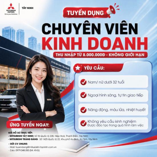 TUYỂN DỤNG CHUYÊN VIÊN KINH DOANH ÔTÔ TẠI TÂY NINH